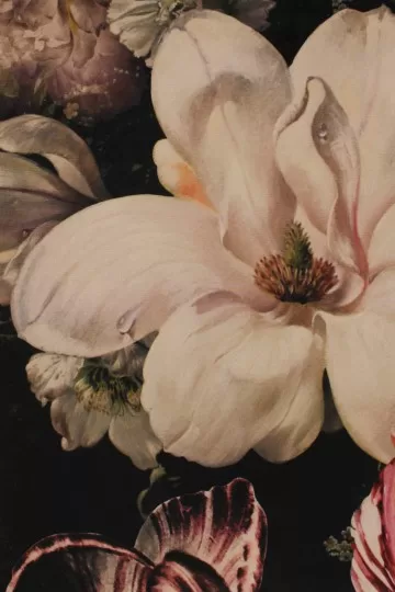 Gordijn en stofferingsstof Aristide Lexy zwart met wit/roze bloemen